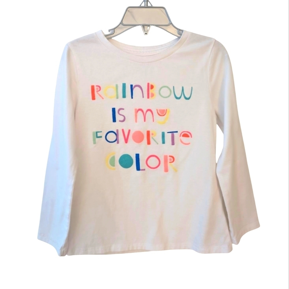 Cat & Jack White Long Sleeve Tee Rainbow Design Cotton Size 5T